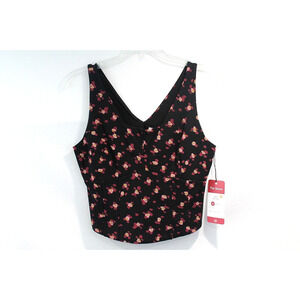 Cabi Womens Lean Cropped Tank Top size M Black Floral Lined Stretch